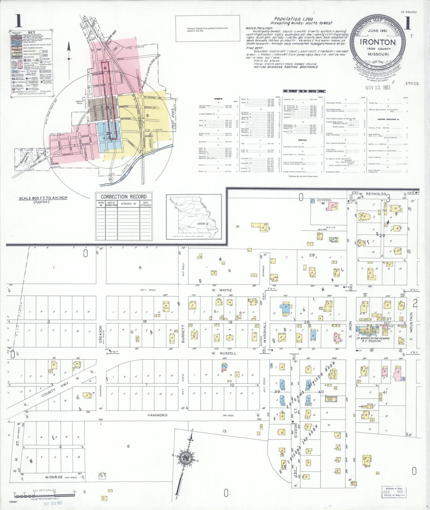 Sanborn Fire Insurance Map from Ironton, Iron County, Missouri (1951), Sheet #0001 - Complete Map Set gallery image, historic Sanborn map, vintage wall art, Missouri Missouri