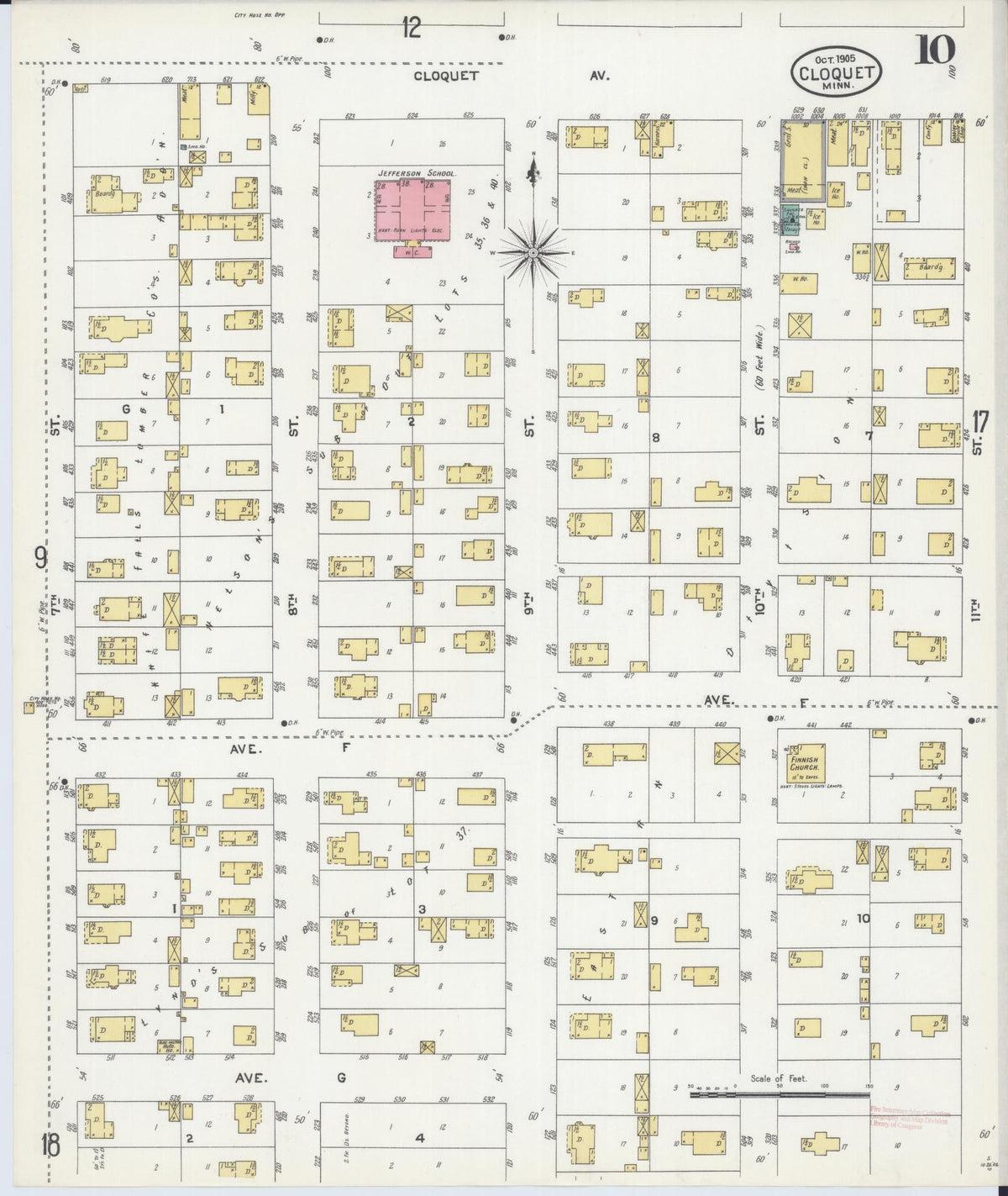 Sanborn Fire Insurance Map from Cloquet, Carlton County, Minnesota (1905), Sheet #0010 - Complete Map Set gallery image, historic Sanborn map, vintage wall art, Minnesota Minnesota