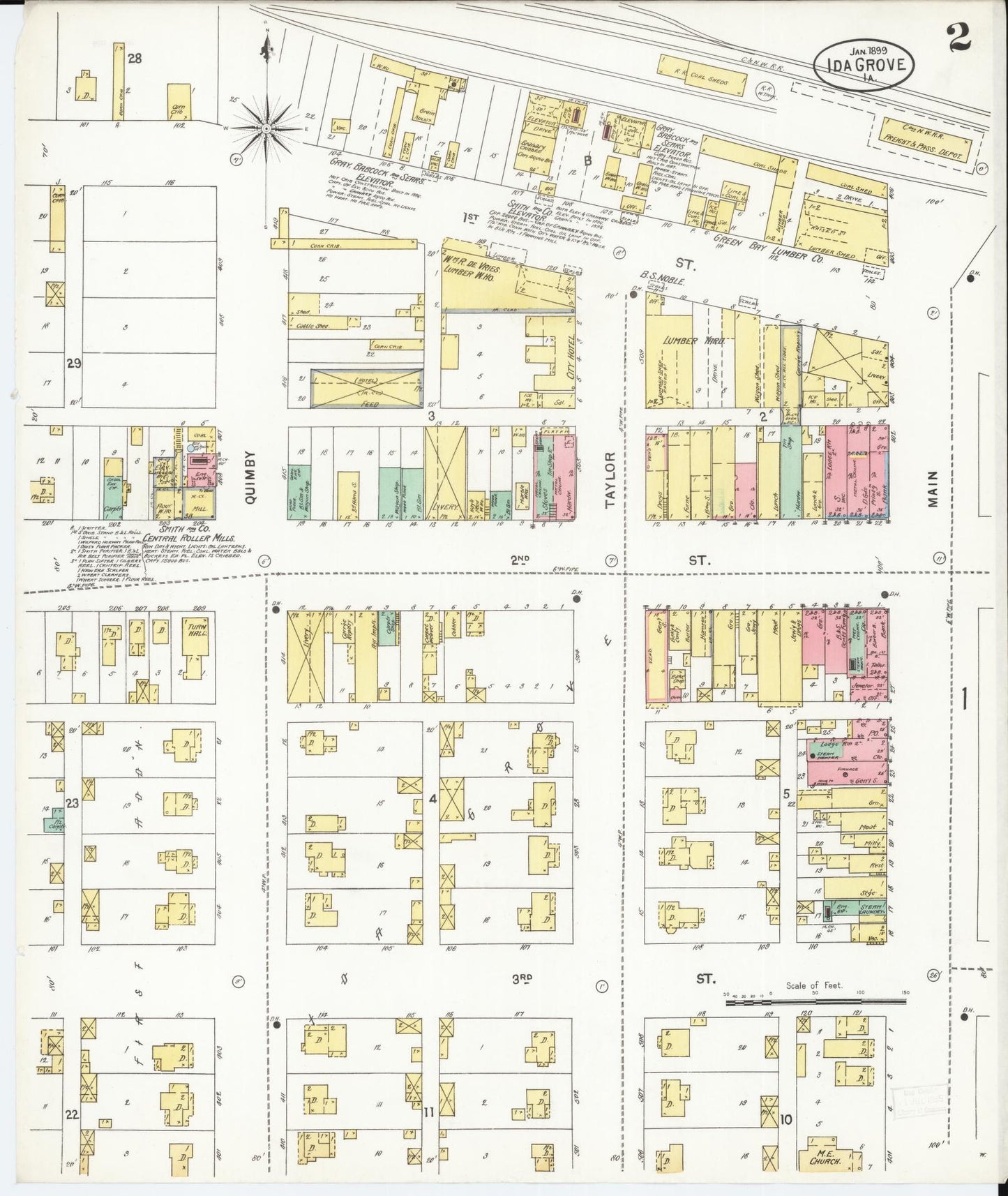 Sanborn Fire Insurance Map from Ida Grove, Ida County, Iowa (1899), Sheet #0002 - Historic Sanborn Fire Insurance Map Print, vintage old map wall art
