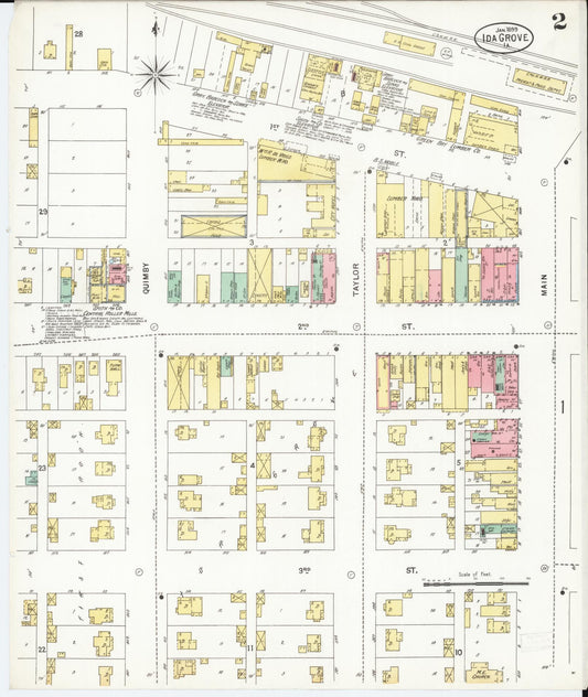 Sanborn Fire Insurance Map from Ida Grove, Ida County, Iowa (1899), Sheet #0002 - Historic Sanborn Fire Insurance Map Print, vintage old map wall art