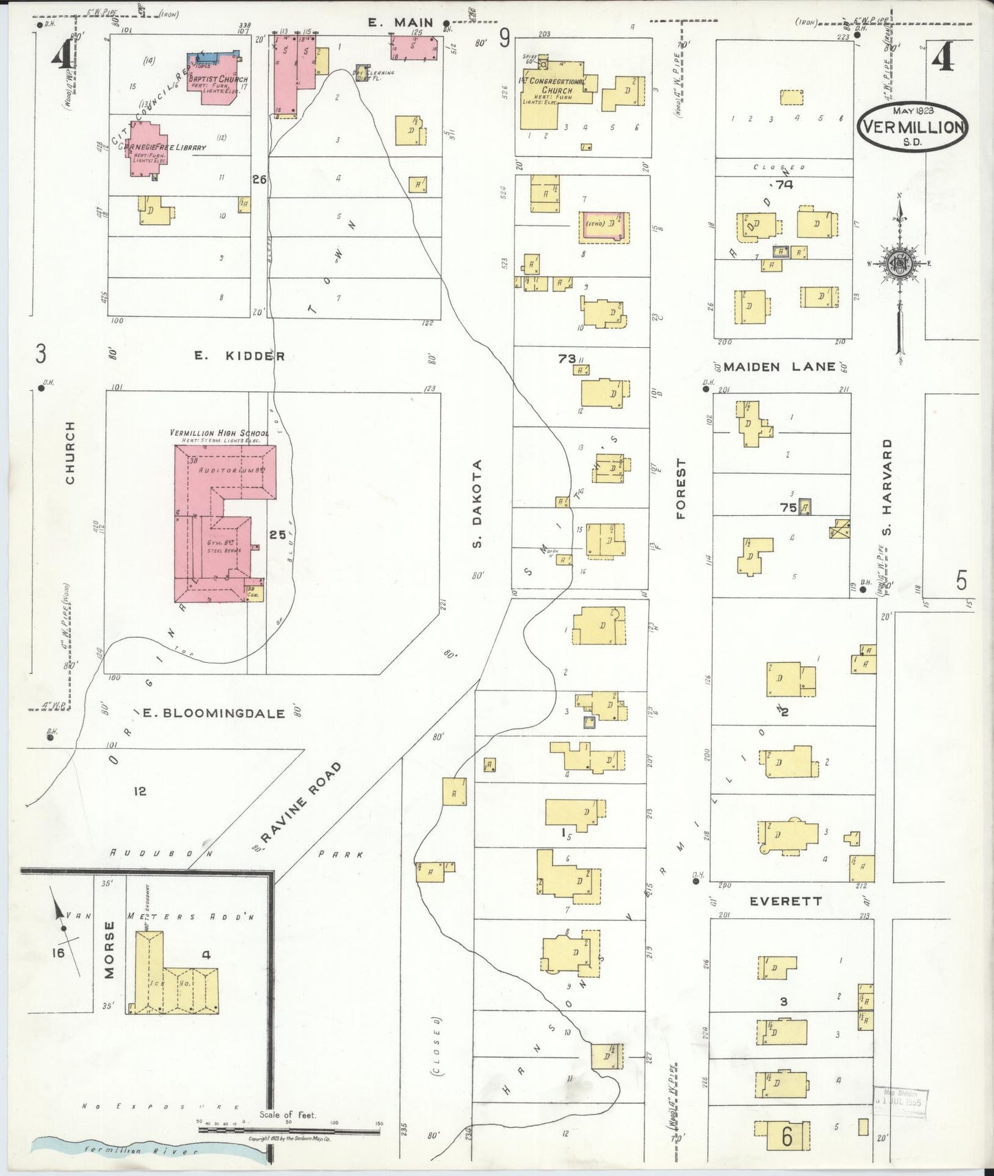 Sanborn Fire Insurance Map from Vermillion, Clay County, South Dakota (1923), Sheet #0004 - Historic Sanborn Fire Insurance Map Print, vintage old map wall art, antique decor, genealogy gift, South Dakota South Dakota map