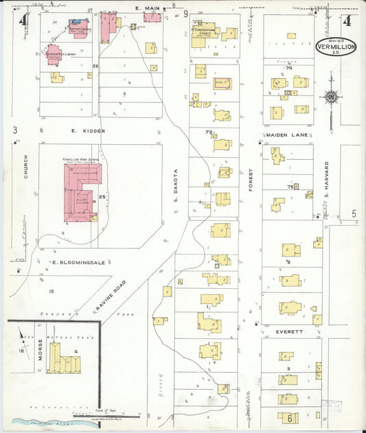 Sanborn Fire Insurance Map from Vermillion, Clay County, South Dakota (1923), Sheet #0004 - Historic Sanborn Fire Insurance Map Print, vintage old map wall art, antique decor, genealogy gift, South Dakota South Dakota map