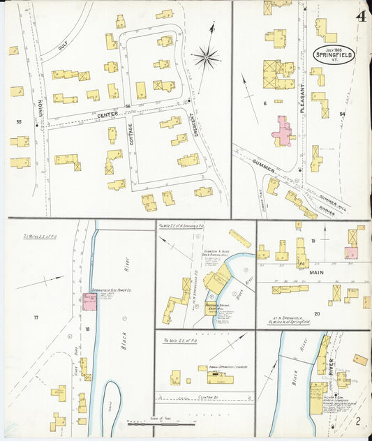 Sanborn Fire Insurance Map from Springfield, Windsor County, Vermont (1905), Sheet #0004 - Historic Sanborn Fire Insurance Map Print, vintage old map wall art, antique decor, genealogy gift, Vermont Vermont map