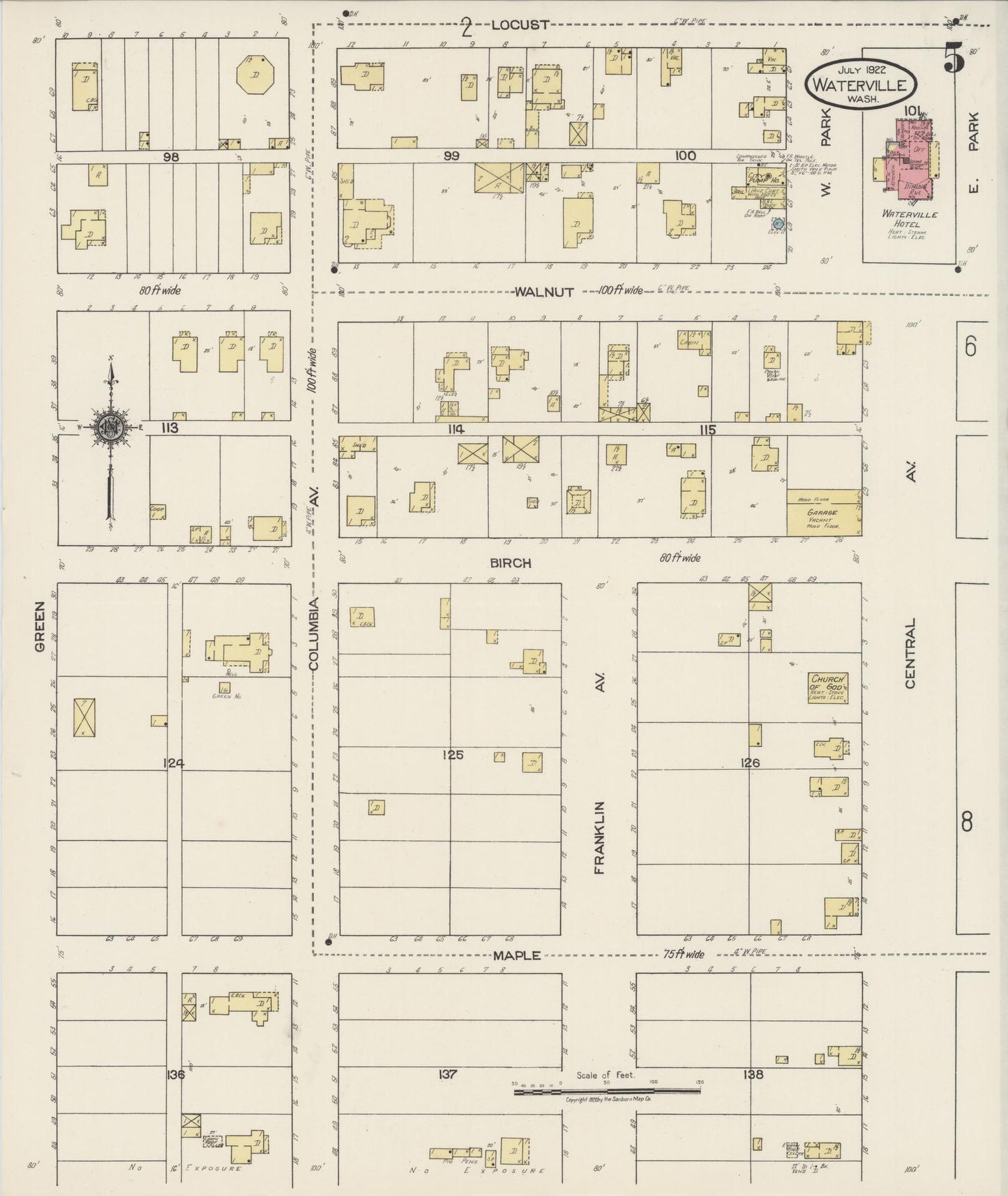 Sanborn Fire Insurance Map from Waterville, Douglas County, Washington (1922), Sheet #0005 - Complete Map Set gallery image, historic Sanborn map, vintage wall art, Washington Washington