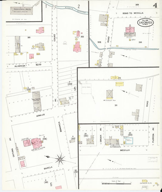 Sanborn Fire Insurance Map from Las Cruces, Dona Ana County, New Mexico (1908), Sheet #0004 - Historic Sanborn Fire Insurance Map Print, vintage old map wall art, antique decor, genealogy gift, New Mexico New Mexico map