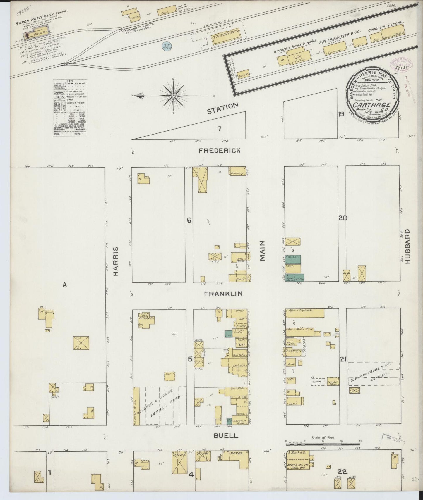 Sanborn Fire Insurance Map from Carthage, Miner County, South Dakota (1893), Sheet #0001 - Historic Sanborn Fire Insurance Map Print, vintage old map wall art, antique decor, genealogy gift, South Dakota South Dakota map