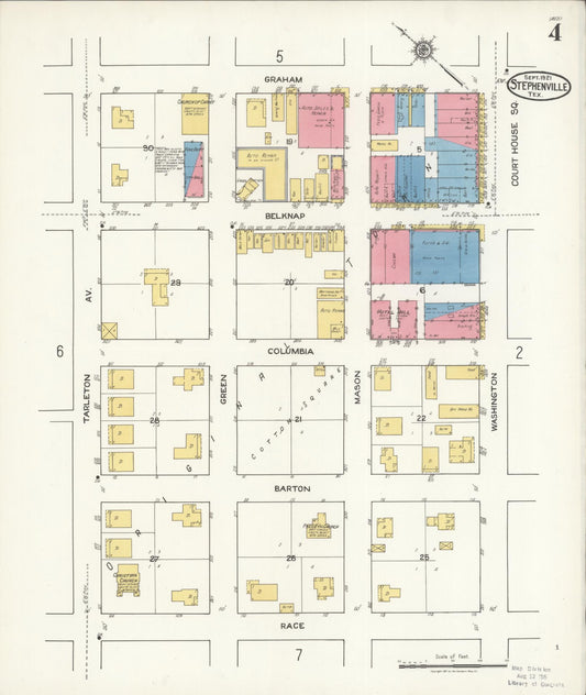 Sanborn Fire Insurance Map from Stephenville, Erath County, Texas (1921), Sheet #0004 - Historic Sanborn Fire Insurance Map Print, vintage old map wall art, antique decor, genealogy gift, Texas Texas map