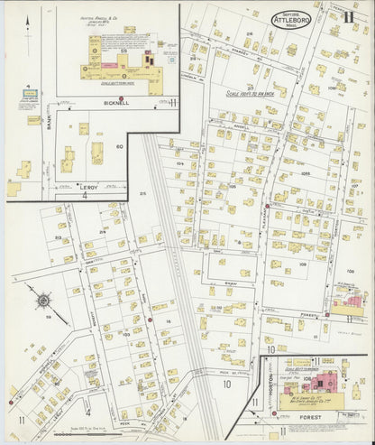 Sanborn Fire Insurance Map from Attleboro, Bristol County, Massachusetts (1916), Sheet #0011 - Historic Sanborn Fire Insurance Map Print, vintage old map wall art, antique decor, genealogy gift, Massachusetts Massachusetts map