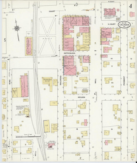 Sanborn Fire Insurance Map from Calhoun, Gordon County, Georgia (1911), Sheet #0004 - Historic Sanborn Fire Insurance Map Print, vintage old map wall art, antique decor, genealogy gift, Georgia Georgia map