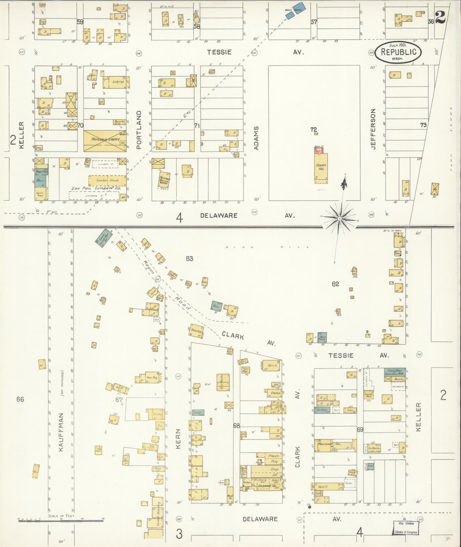Sanborn Fire Insurance Map from Republic, Ferry County, Washington (1901), Sheet #0002 - Historic Sanborn Fire Insurance Map Print, vintage old map wall art, antique decor, genealogy gift, Washington Washington map
