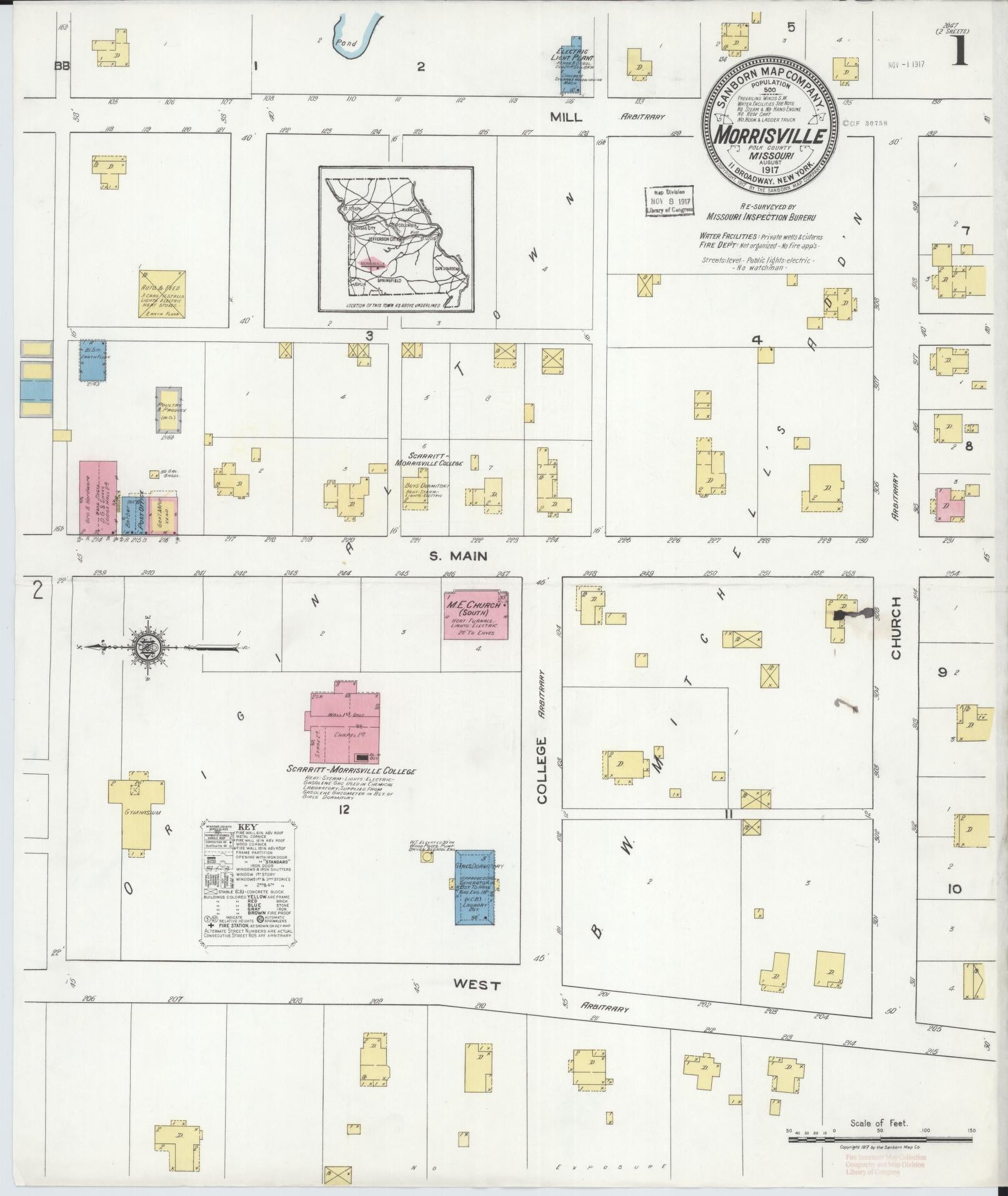 Sanborn Fire Insurance Map from Morrisville, Polk County, Missouri (1917), Sheet #0001 - Complete Map Set gallery image, historic Sanborn map, vintage wall art, Missouri Missouri