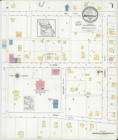 Sanborn Fire Insurance Map from Morrisville, Polk County, Missouri (1917), Sheet #0001 - Complete Map Set gallery image, historic Sanborn map, vintage wall art, Missouri Missouri