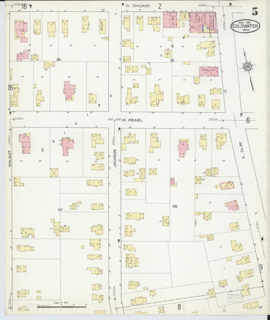 Sanborn Fire Insurance Map from Coldwater, Branch County, Michigan (1914), Sheet #0005 - Historic Sanborn Fire Insurance Map Print, vintage old map wall art, antique decor, genealogy gift, Michigan Michigan map