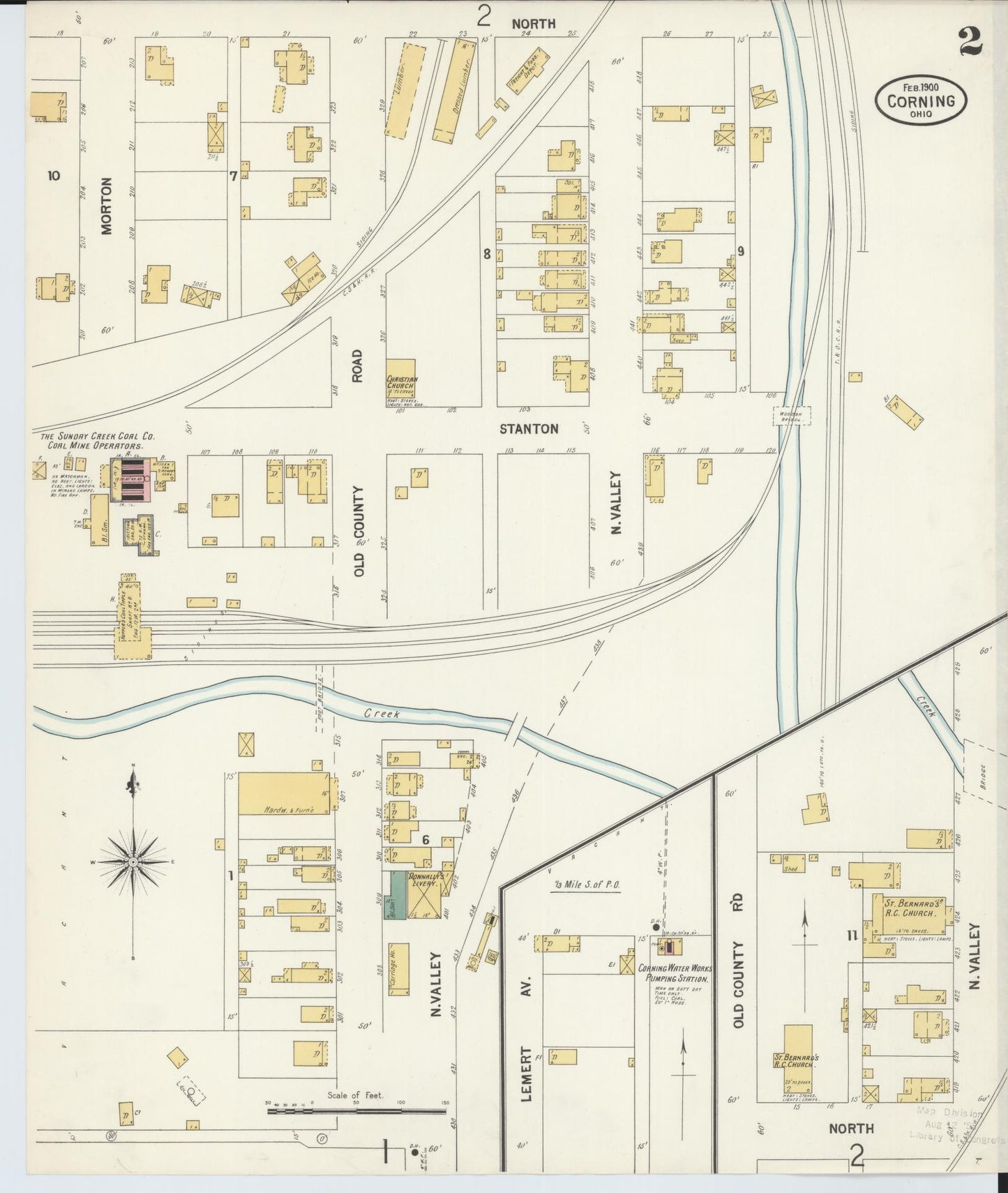 Sanborn Fire Insurance Map from Corning, Perry County, Ohio (1900), Sheet #0002 - Historic Sanborn Fire Insurance Map Print, vintage old map wall art, antique decor, genealogy gift, Ohio Ohio map