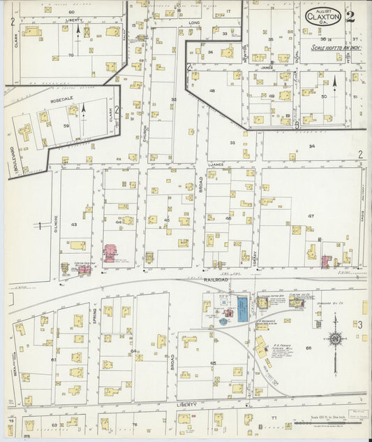Sanborn Fire Insurance Map from Claxton, Evans County, Georgia (1917), Sheet #0002 - Historic Sanborn Fire Insurance Map Print, vintage old map wall art, antique decor, genealogy gift, Georgia Georgia map