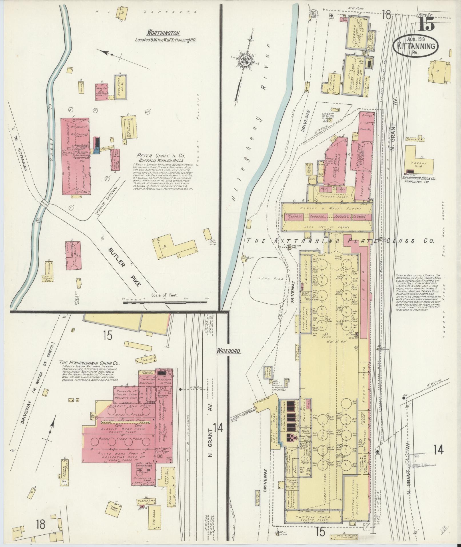 Sanborn Fire Insurance Map from Kittanning, Armstrong County, Pennsylvania (1913), Sheet #0015 - Historic Sanborn Fire Insurance Map Print, vintage old map wall art, antique decor, genealogy gift, Pennsylvania Pennsylvania map