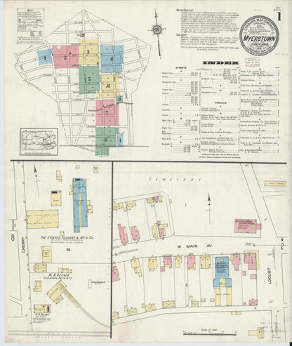 Sanborn Fire Insurance Map from Myerstown, Lebanon County, Pennsylvania (1913), Sheet #0001 - Historic Sanborn Fire Insurance Map Print, vintage old map wall art, antique decor, genealogy gift, Pennsylvania Pennsylvania map