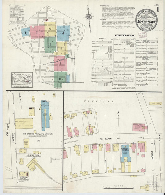 Sanborn Fire Insurance Map from Myerstown, Lebanon County, Pennsylvania (1913), Sheet #0001 - Historic Sanborn Fire Insurance Map Print, vintage old map wall art, antique decor, genealogy gift, Pennsylvania Pennsylvania map