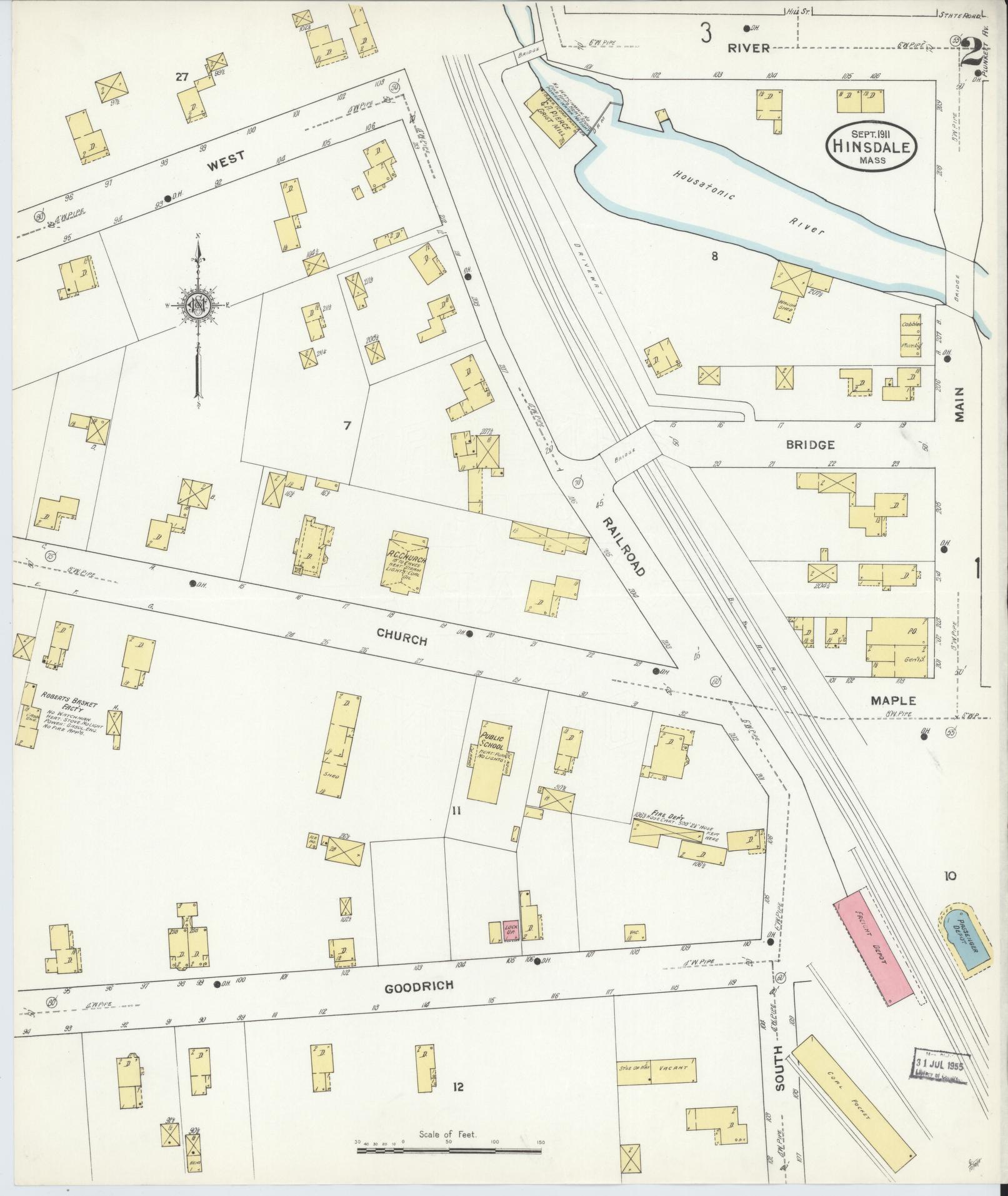 Sanborn Fire Insurance Map from Hinsdale, Berkshire County, Massachusetts (1911), Sheet #0002 - Historic Sanborn Fire Insurance Map Print, vintage old map wall art, antique decor, genealogy gift, Massachusetts Massachusetts map