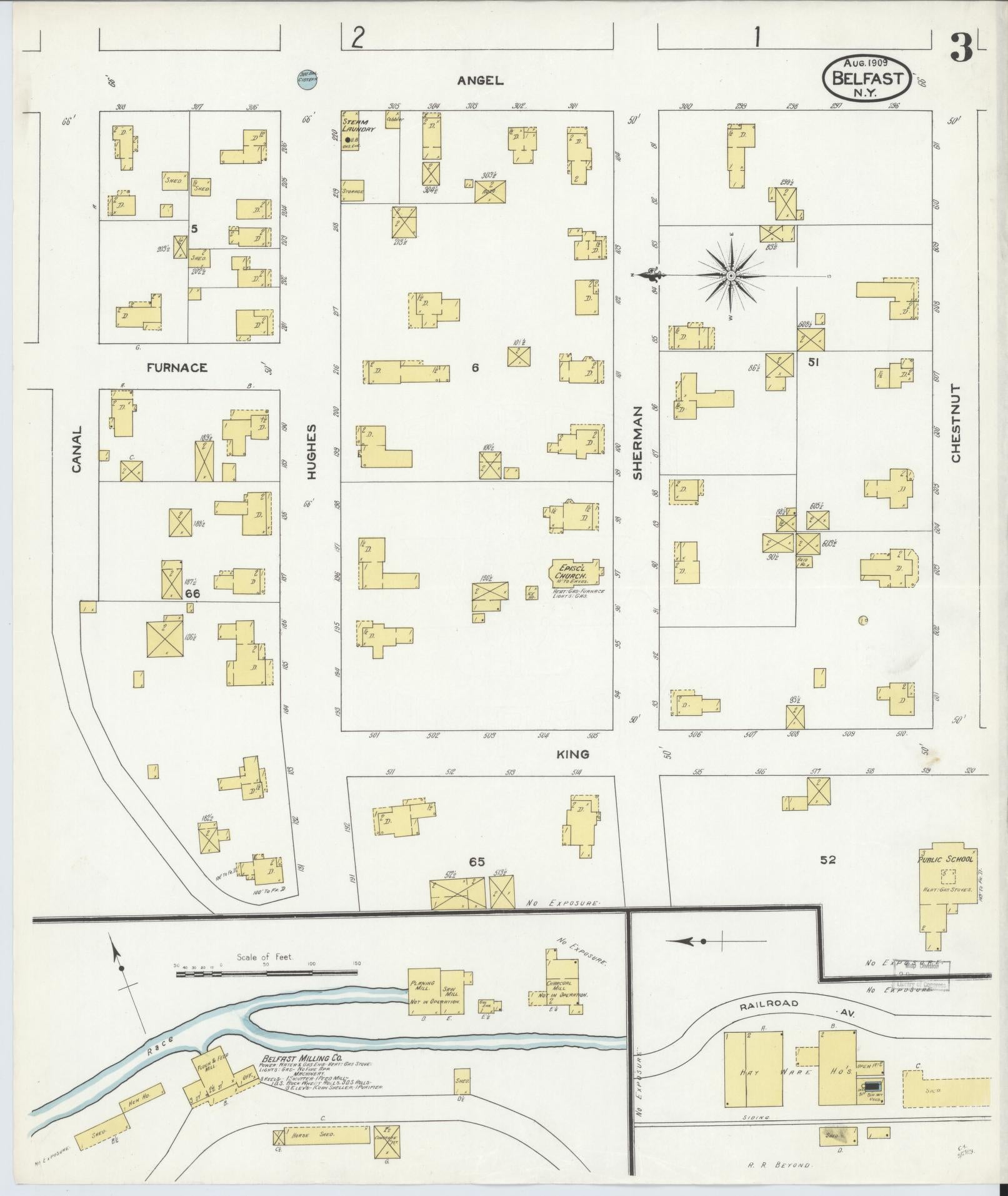 Sanborn Fire Insurance Map from Belfast, Allegany County, New York (1909), Sheet #0003 - Complete Map Set gallery image, historic Sanborn map, vintage wall art, New York New York