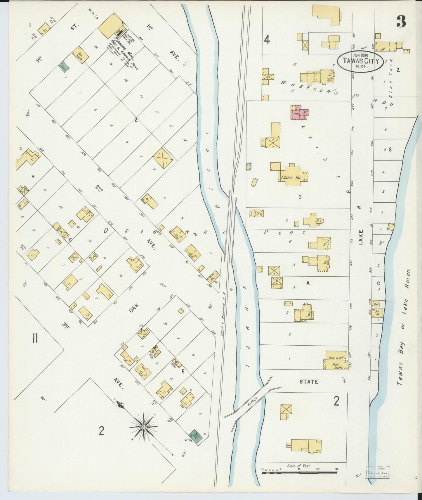 Sanborn Fire Insurance Map from East Tawas, Iosco County, Michigan (1898), Sheet #0003 - Complete Map Set gallery image, historic Sanborn map, vintage wall art, Michigan Michigan