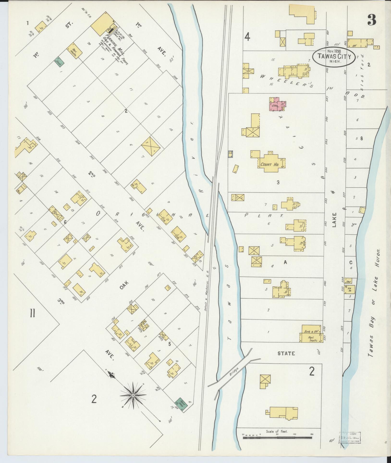 Sanborn Fire Insurance Map from East Tawas, Iosco County, Michigan (1898), Sheet #0003 - Complete Map Set gallery image, historic Sanborn map, vintage wall art, Michigan Michigan