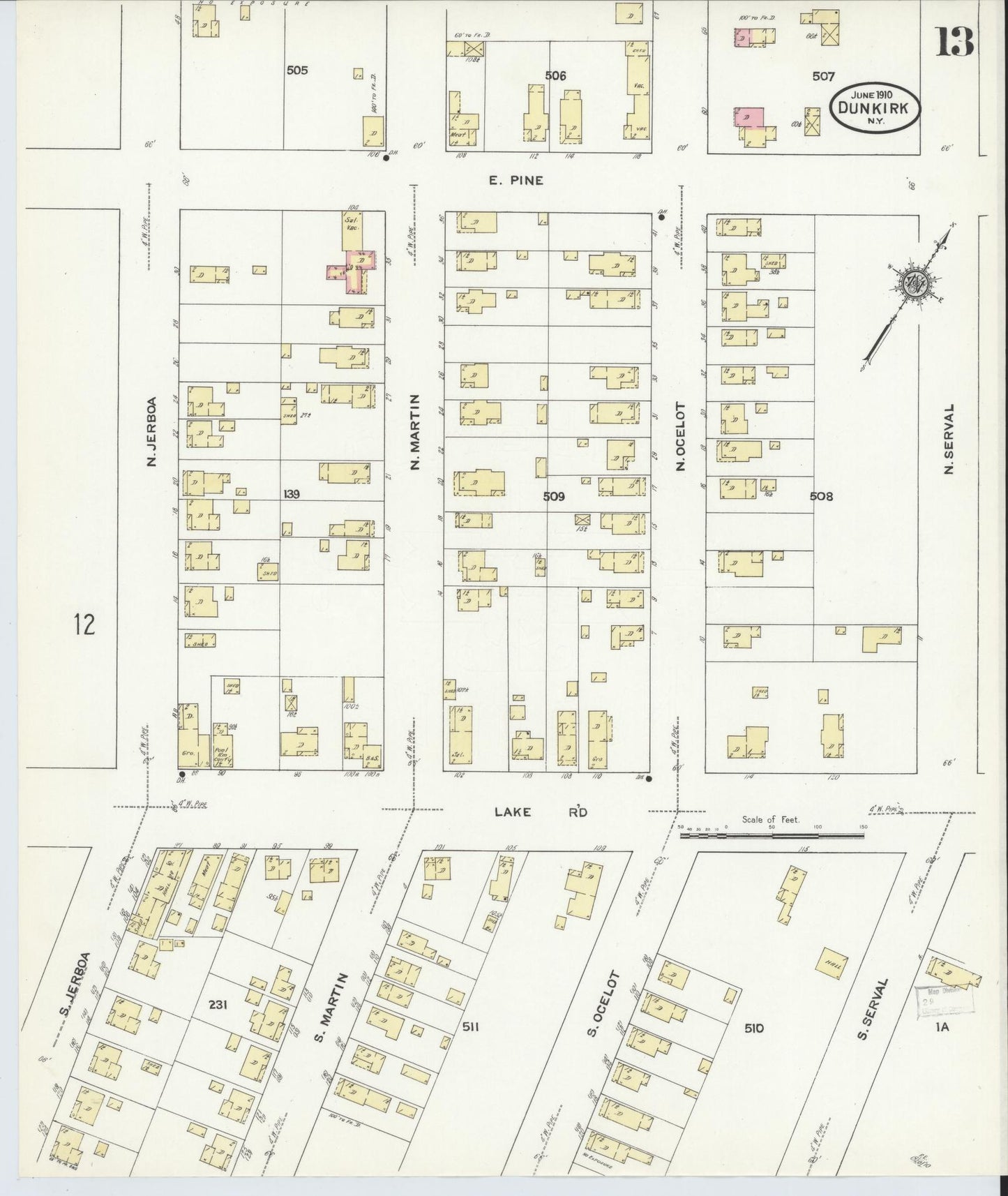 Sanborn Fire Insurance Map from Dunkirk, Chautauqua County, New York (1910), Sheet #0013 - Complete Map Set gallery image, historic Sanborn map, vintage wall art, New York New York