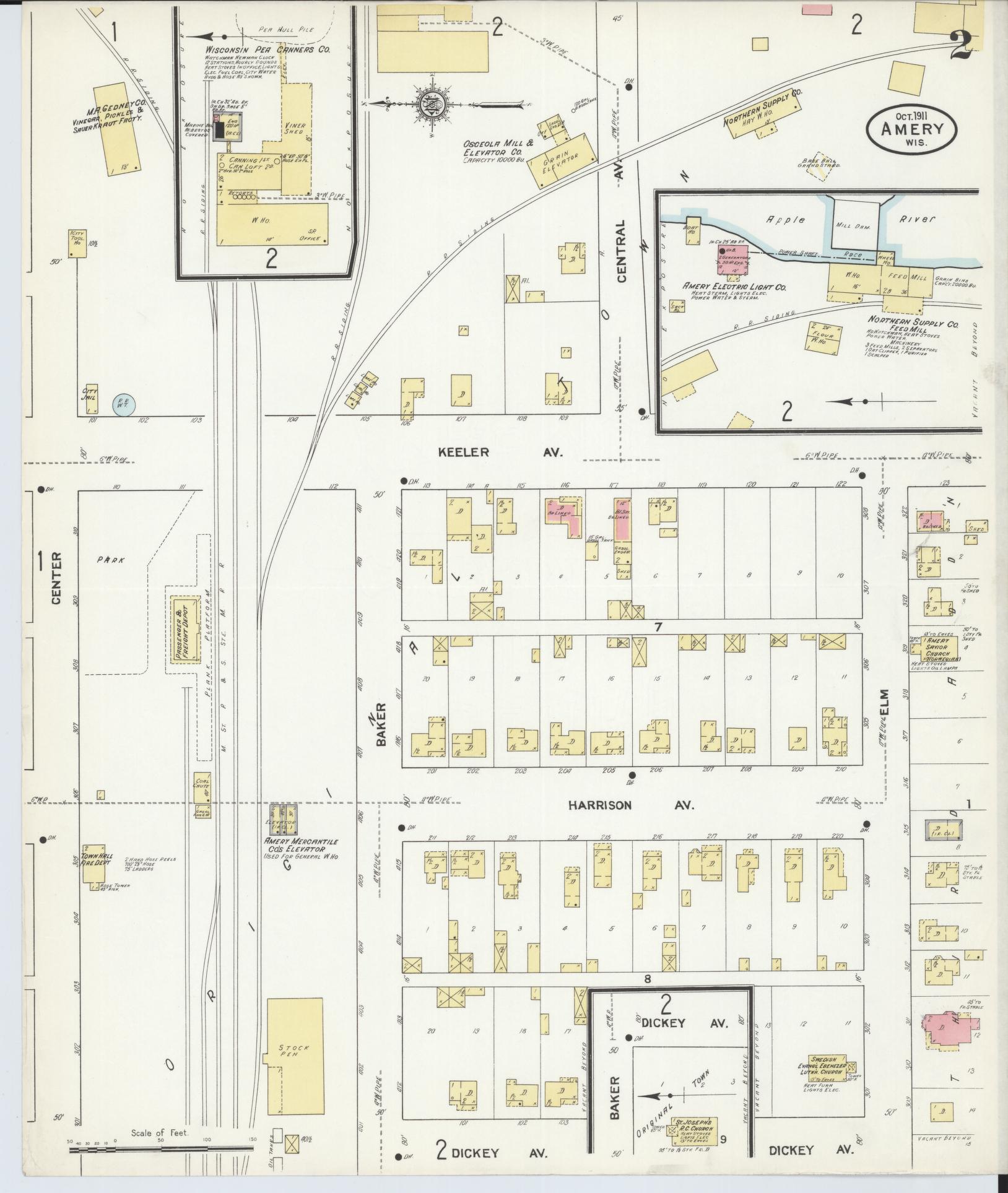 Sanborn Fire Insurance Map from Amery, Polk County, Wisconsin (1911), Sheet #0002 - Complete Map Set gallery image, historic Sanborn map, vintage wall art, Wisconsin Wisconsin