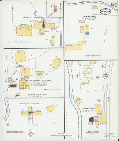 Sanborn Fire Insurance Map from Ironton, Lawrence County, Ohio (1900), Sheet #0024 - Historic Sanborn Fire Insurance Map Print, vintage old map wall art, antique decor, genealogy gift, Ohio Ohio map