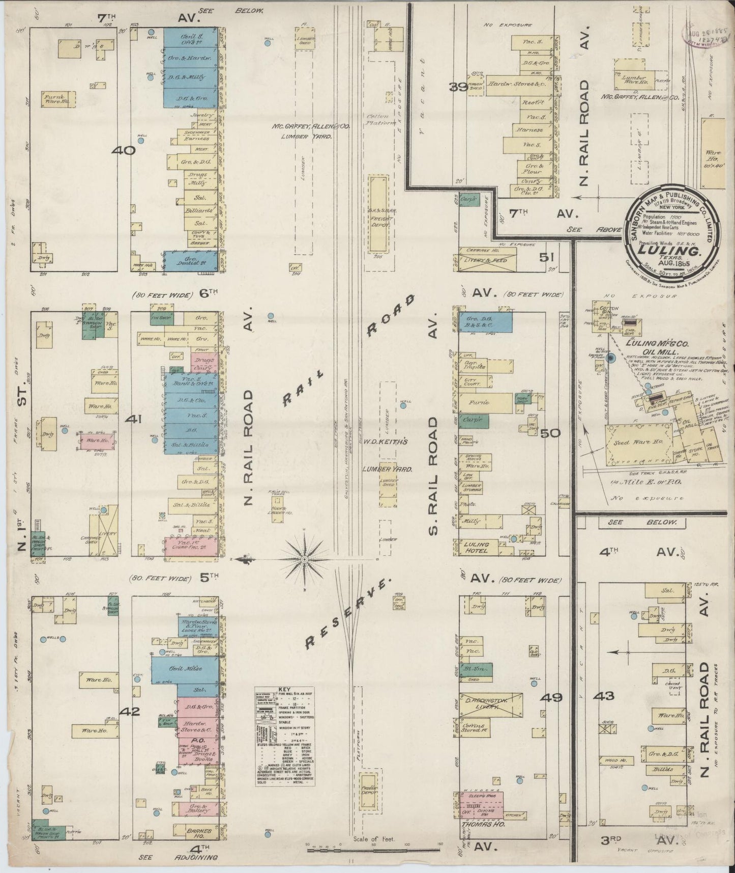 Sanborn Fire Insurance Map from Luling, Caldwell County, Texas (1885), Sheet #0001 - Historic Sanborn Fire Insurance Map Print, vintage old map wall art, antique decor, genealogy gift, Texas Texas map