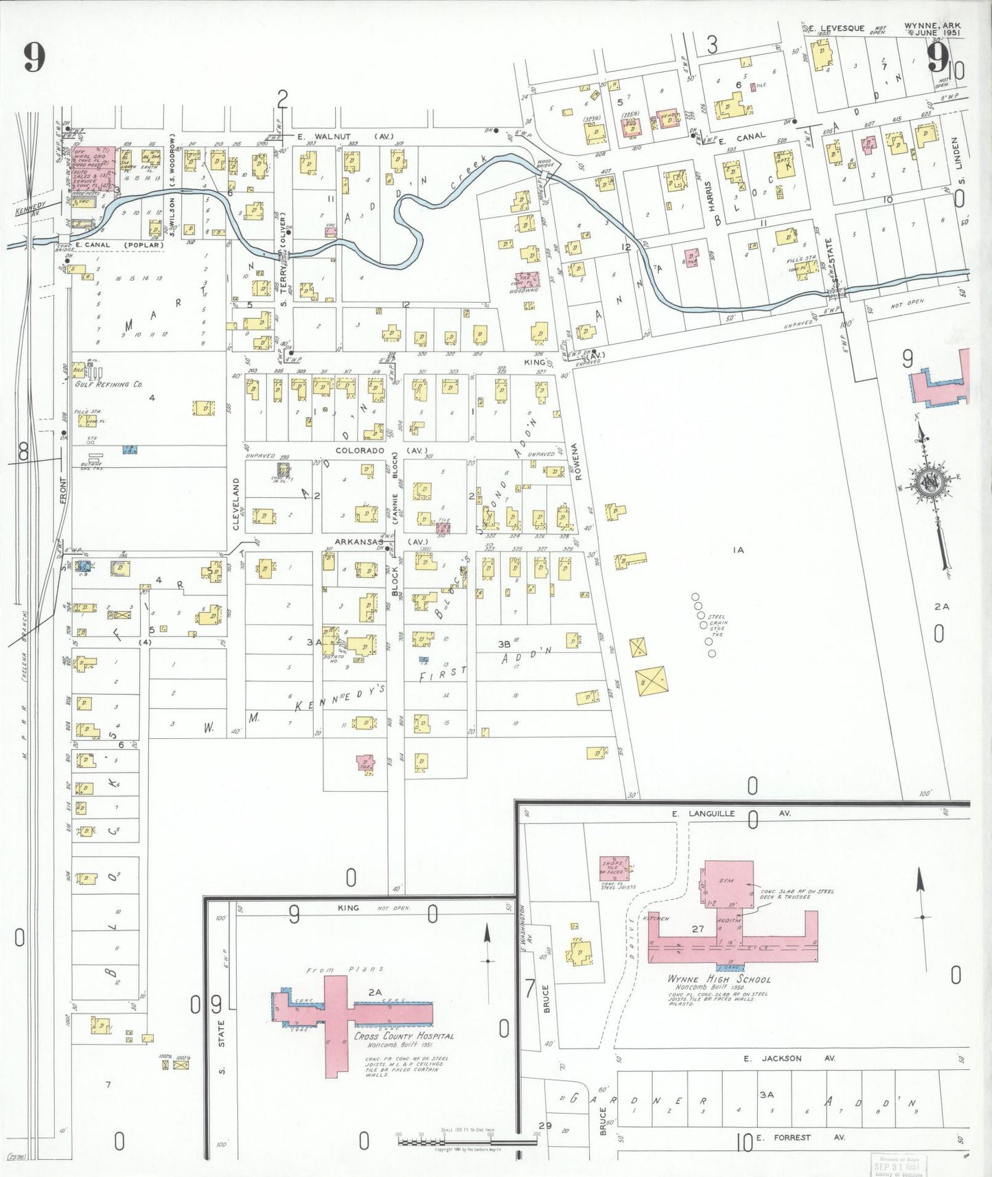 Sanborn Fire Insurance Map from Wynne, Cross County, Arkansas (1951), Sheet #0009 - Complete Map Set gallery image, historic Sanborn map, vintage wall art, Arkansas Arkansas