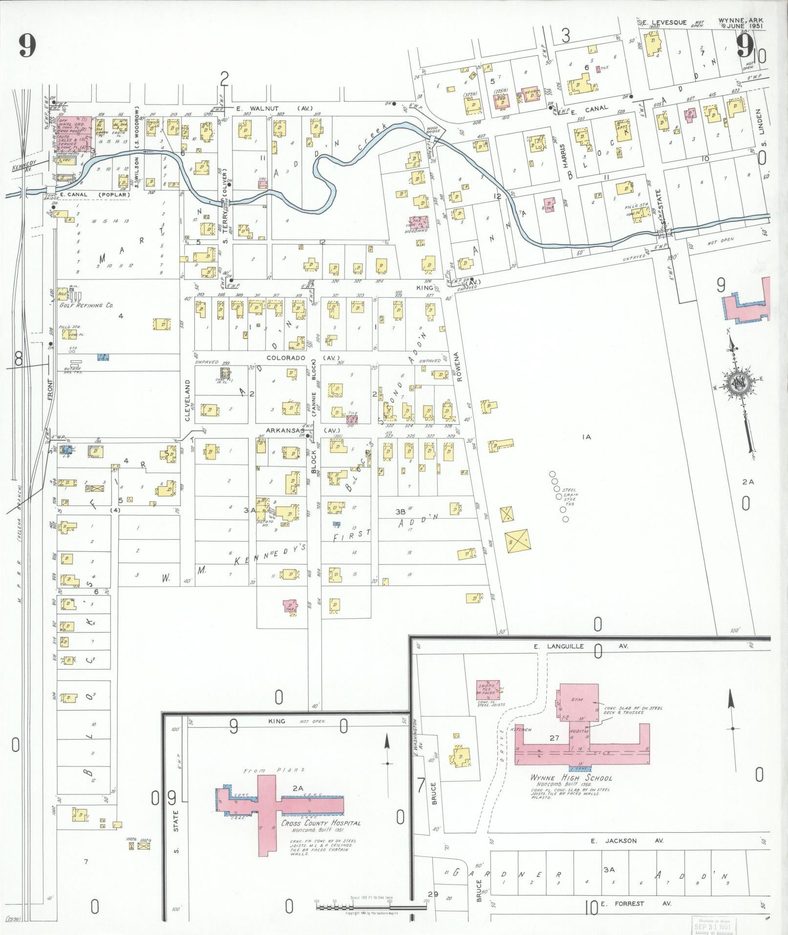 Sanborn Fire Insurance Map from Wynne, Cross County, Arkansas (1951), Sheet #0009 - Complete Map Set gallery image, historic Sanborn map, vintage wall art, Arkansas Arkansas