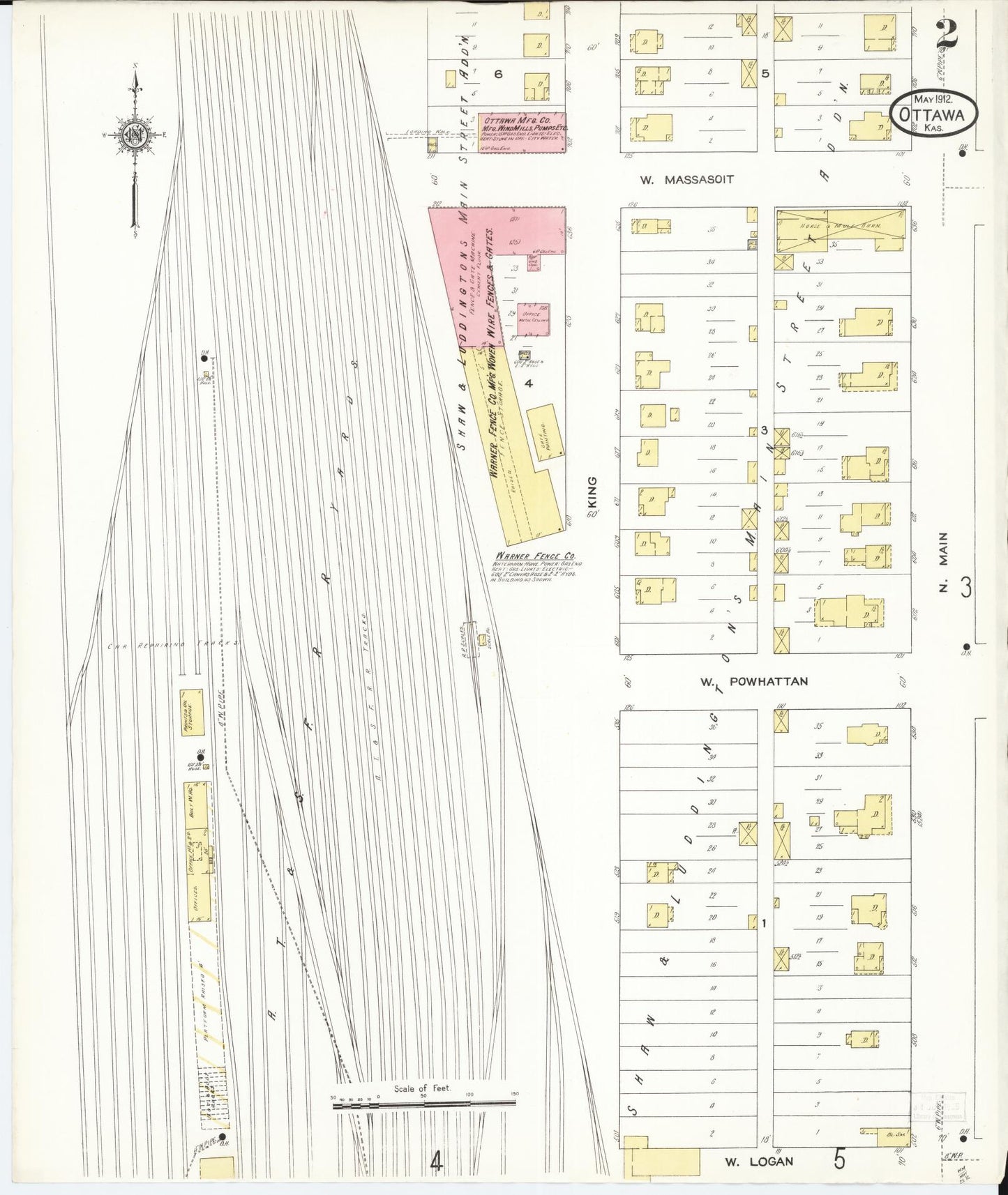 Sanborn Fire Insurance Map from Ottawa, Franklin County, Kansas (1912), Sheet #0002 - Historic Sanborn Fire Insurance Map Print, vintage old map wall art, antique decor, genealogy gift, Kansas Kansas map