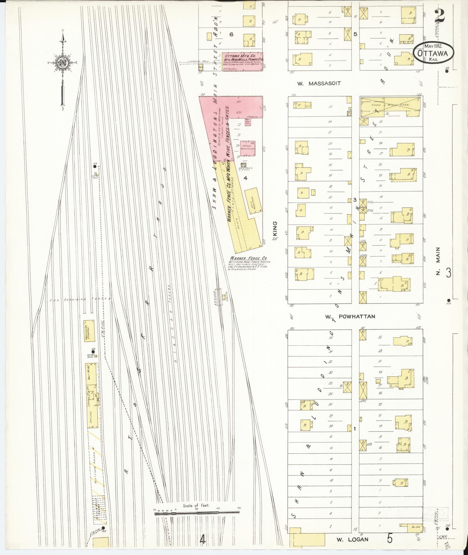 Sanborn Fire Insurance Map from Ottawa, Franklin County, Kansas (1912), Sheet #0002 - Historic Sanborn Fire Insurance Map Print, vintage old map wall art, antique decor, genealogy gift, Kansas Kansas map