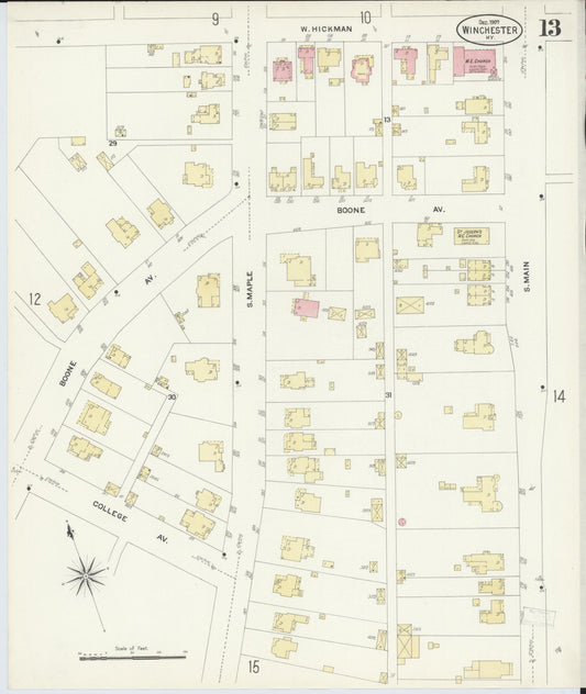 Sanborn Fire Insurance Map from Winchester, Clark County, Kentucky (1907), Sheet #0013 - Historic Sanborn Fire Insurance Map Print, vintage old map wall art, antique decor, genealogy gift, Kentucky Kentucky map