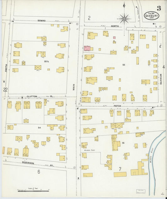 Sanborn Fire Insurance Map from Danbury, Fairfield County, Connecticut (1904), Sheet #0003 - Historic Sanborn Fire Insurance Map Print, vintage old map wall art, antique decor, genealogy gift, Connecticut Connecticut map