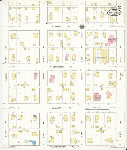 Sanborn Fire Insurance Map from Winterset, Madison County, Iowa (1916), Sheet #0002 - Historic Sanborn Fire Insurance Map Print, vintage old map wall art