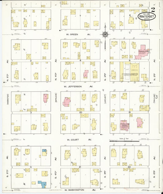 Sanborn Fire Insurance Map from Winterset, Madison County, Iowa (1916), Sheet #0002 - Historic Sanborn Fire Insurance Map Print, vintage old map wall art