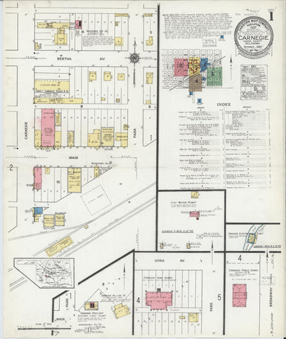Sanborn Fire Insurance Map from Carnegie, Caddo County, Oklahoma (1922), Sheet #0001 - Complete Map Set gallery image, historic Sanborn map, vintage wall art, Oklahoma Oklahoma
