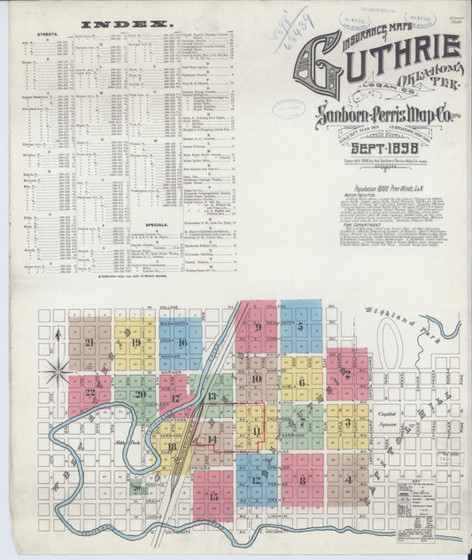 Sanborn Fire Insurance Map from Guthrie, Logan County, Oklahoma (1898), Sheet #0001 - Complete Map Set gallery image, historic Sanborn map, vintage wall art, Oklahoma Oklahoma