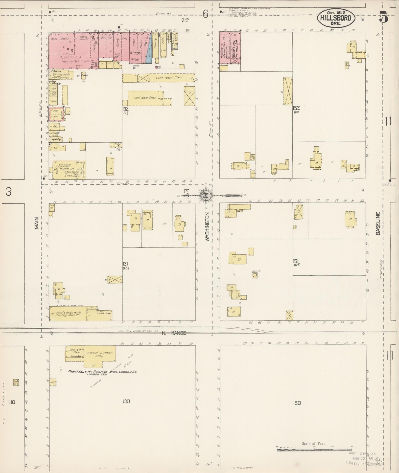 Sanborn Fire Insurance Map from Hillsboro, Washington County, Oregon (1912), Sheet #0005 - Complete Map Set gallery image, historic Sanborn map, vintage wall art, Oregon Oregon