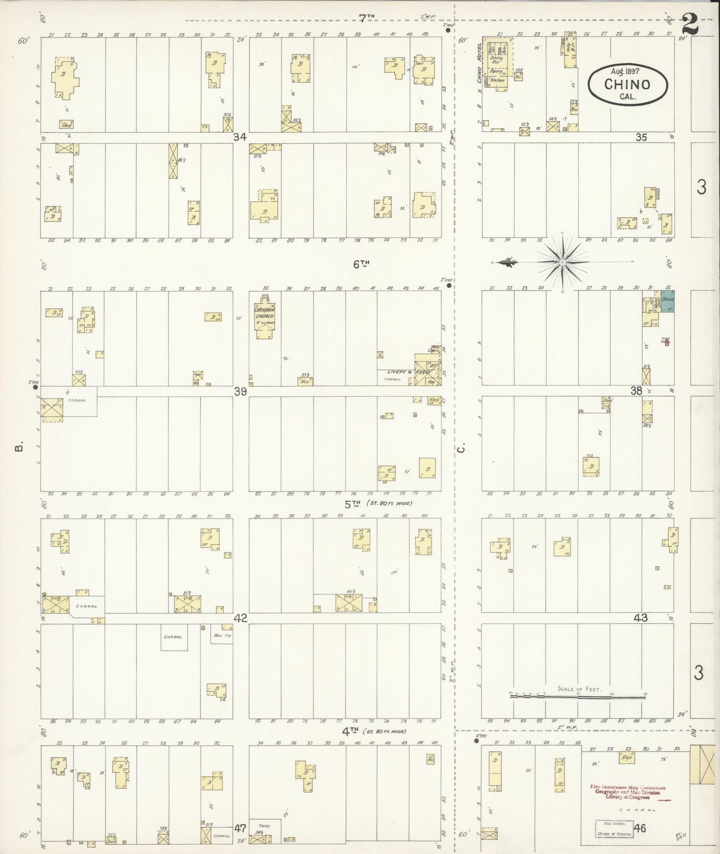 Sanborn Fire Insurance Map from Chino, San Bernardino County, California (1897), Sheet #0002 - Complete Map Set gallery image, historic Sanborn map, vintage wall art, California California