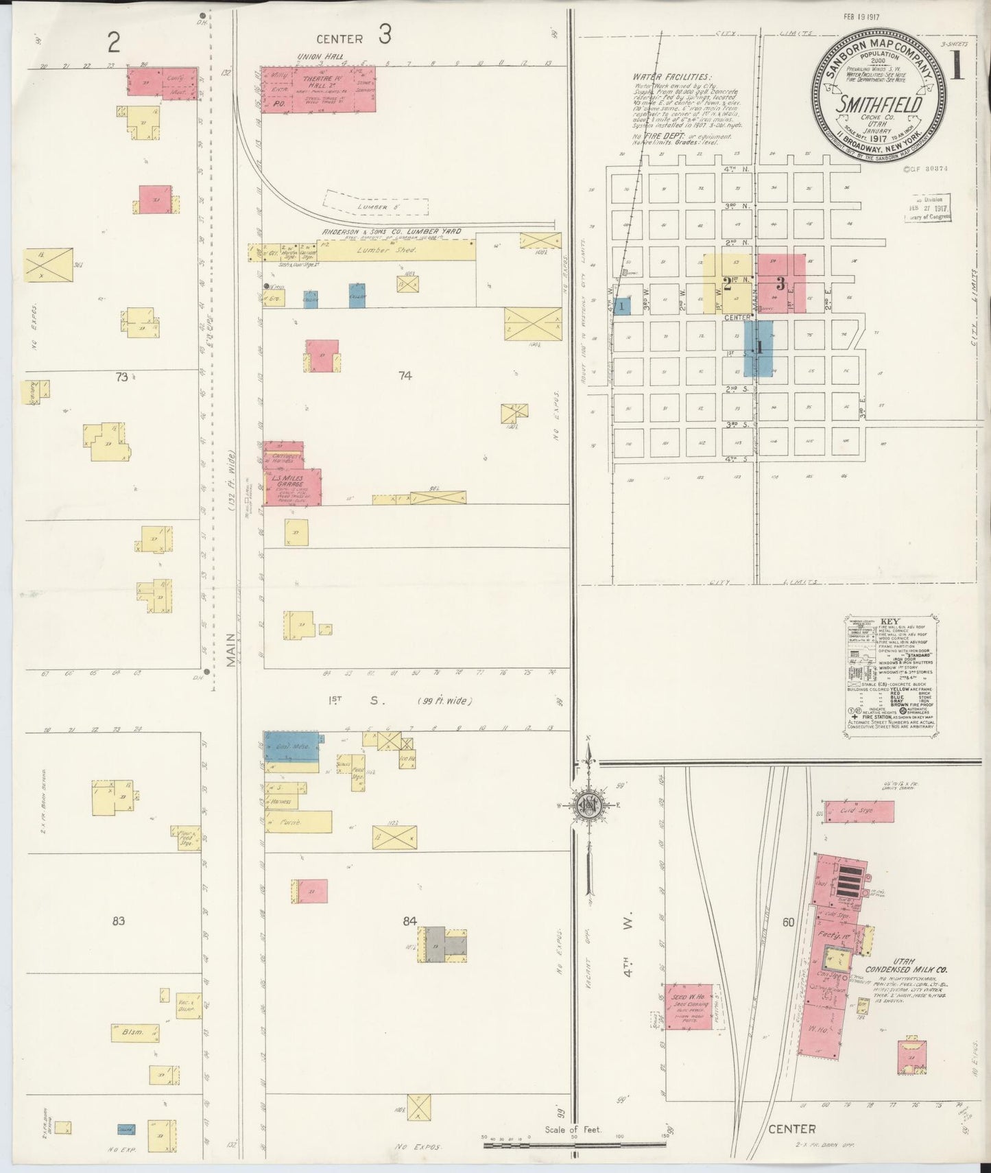 Sanborn Fire Insurance Map from Smithfield, Cache County, Utah (1917), Sheet #0001 - Complete Map Set gallery image, historic Sanborn map, vintage wall art, Utah Utah
