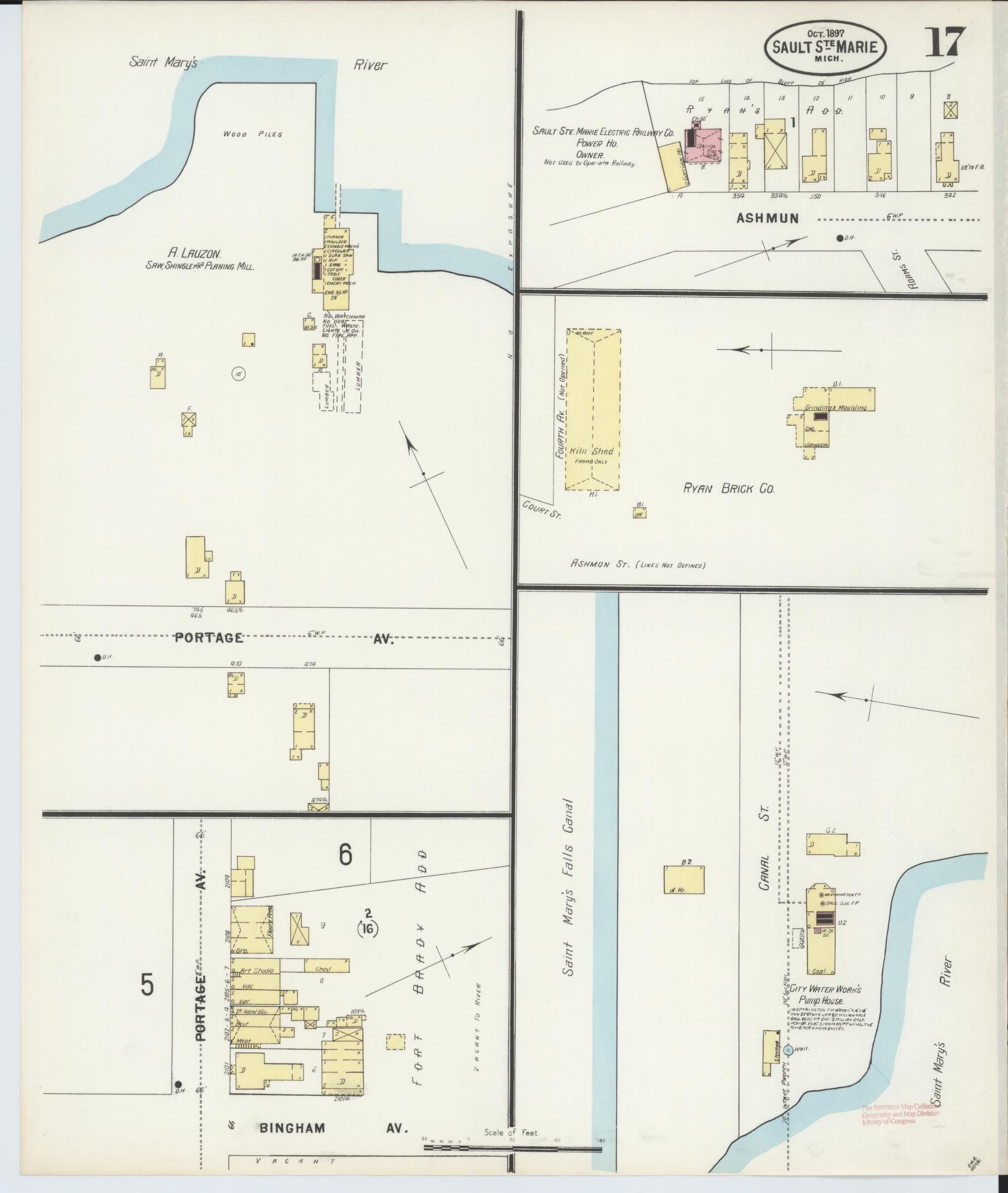 Sanborn Fire Insurance Map from Sault Sainte Marie, Chippewa County, Michigan (1897), Sheet #0017 - Complete Map Set gallery image, historic Sanborn map, vintage wall art, Michigan Michigan