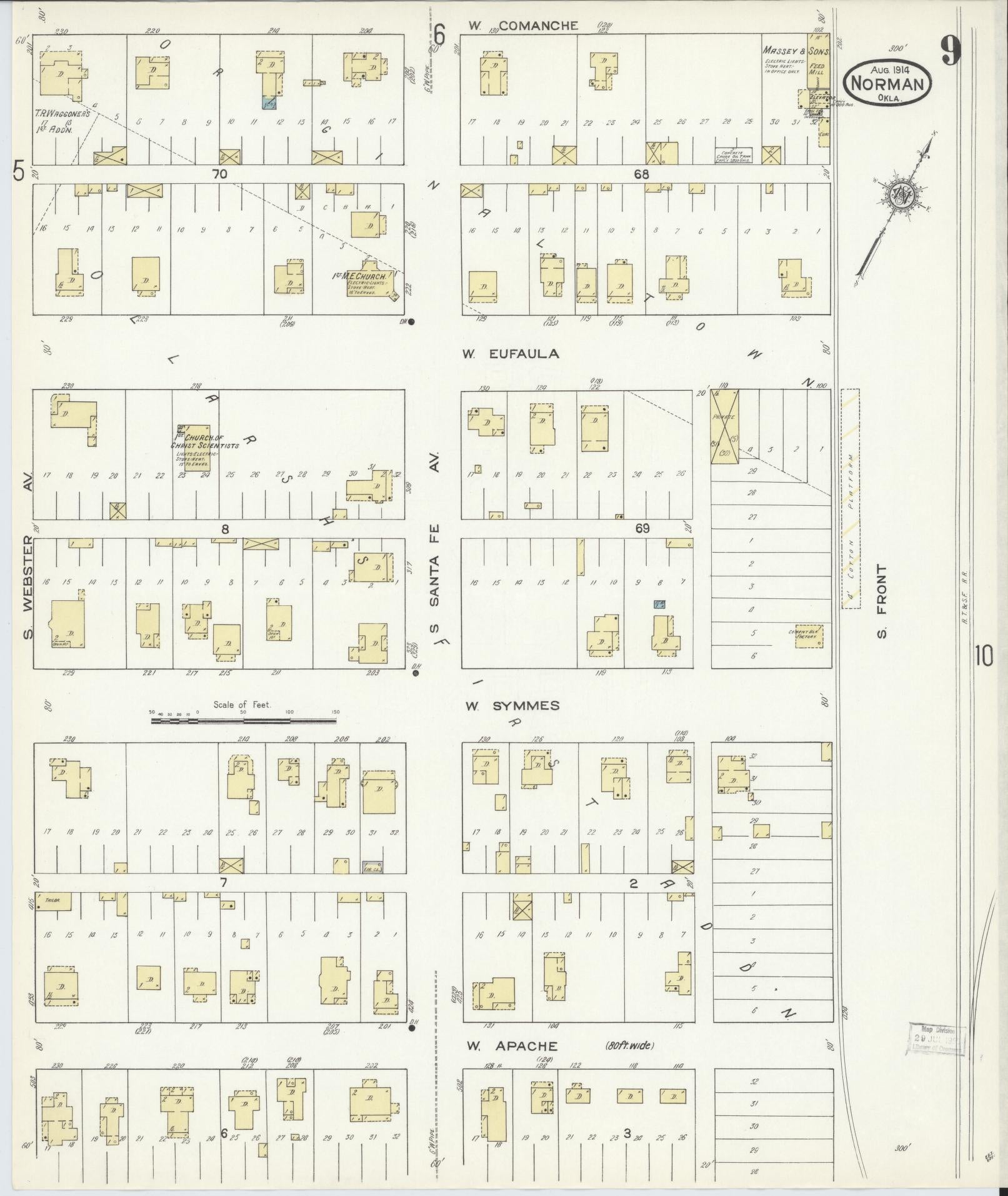 Sanborn Fire Insurance Map from Norman, Cleveland County, Oklahoma (1914), Sheet #0009 - Complete Map Set gallery image, historic Sanborn map, vintage wall art, Oklahoma Oklahoma