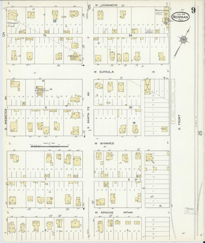 Sanborn Fire Insurance Map from Norman, Cleveland County, Oklahoma (1914), Sheet #0009 - Complete Map Set gallery image, historic Sanborn map, vintage wall art, Oklahoma Oklahoma