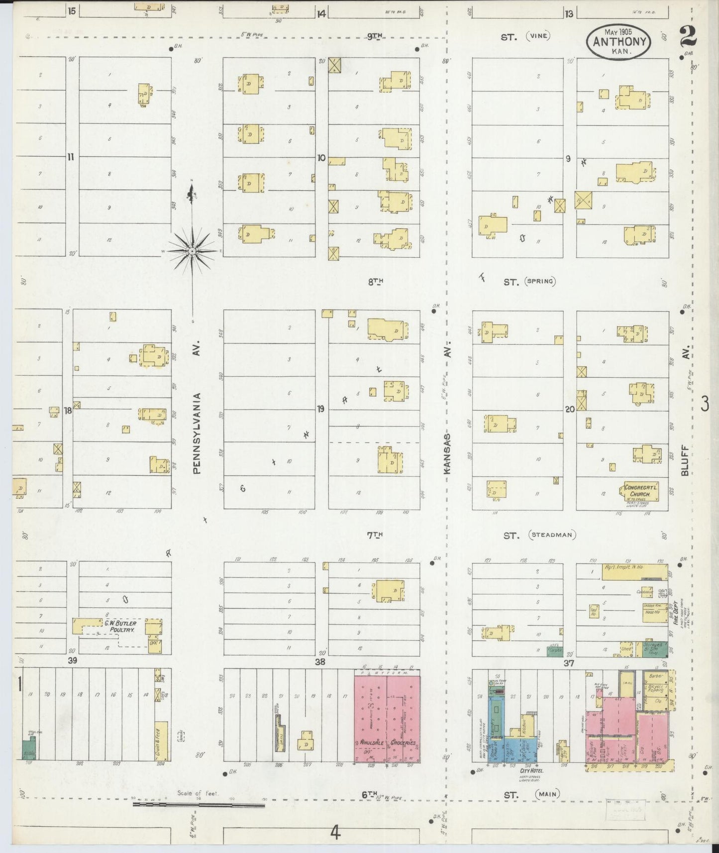 Sanborn Fire Insurance Map from Anthony, Harper County, Kansas (1905), Sheet #0002 - Complete Map Set gallery image, historic Sanborn map, vintage wall art, Kansas Kansas