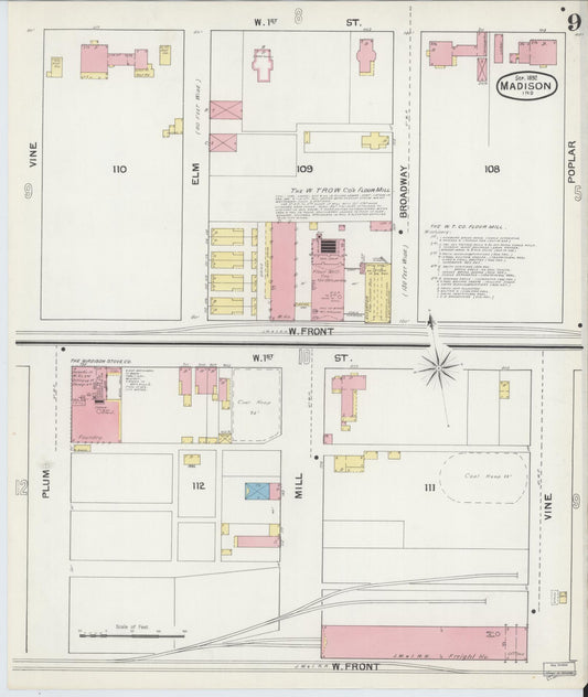 Sanborn Fire Insurance Map from Madison, Jefferson County, Indiana (1892), Sheet #0009 - Historic Sanborn Fire Insurance Map Print, vintage old map wall art, antique decor, genealogy gift, Indiana Indiana map