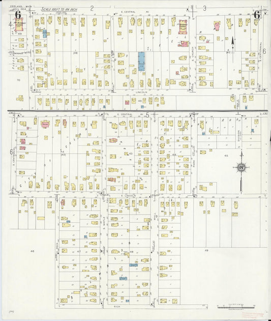 Sanborn Fire Insurance Map from Zeeland, Ottawa County, Michigan (1934), Sheet #0006 - Historic Sanborn Fire Insurance Map Print, vintage old map wall art, antique decor, genealogy gift, Michigan Michigan map