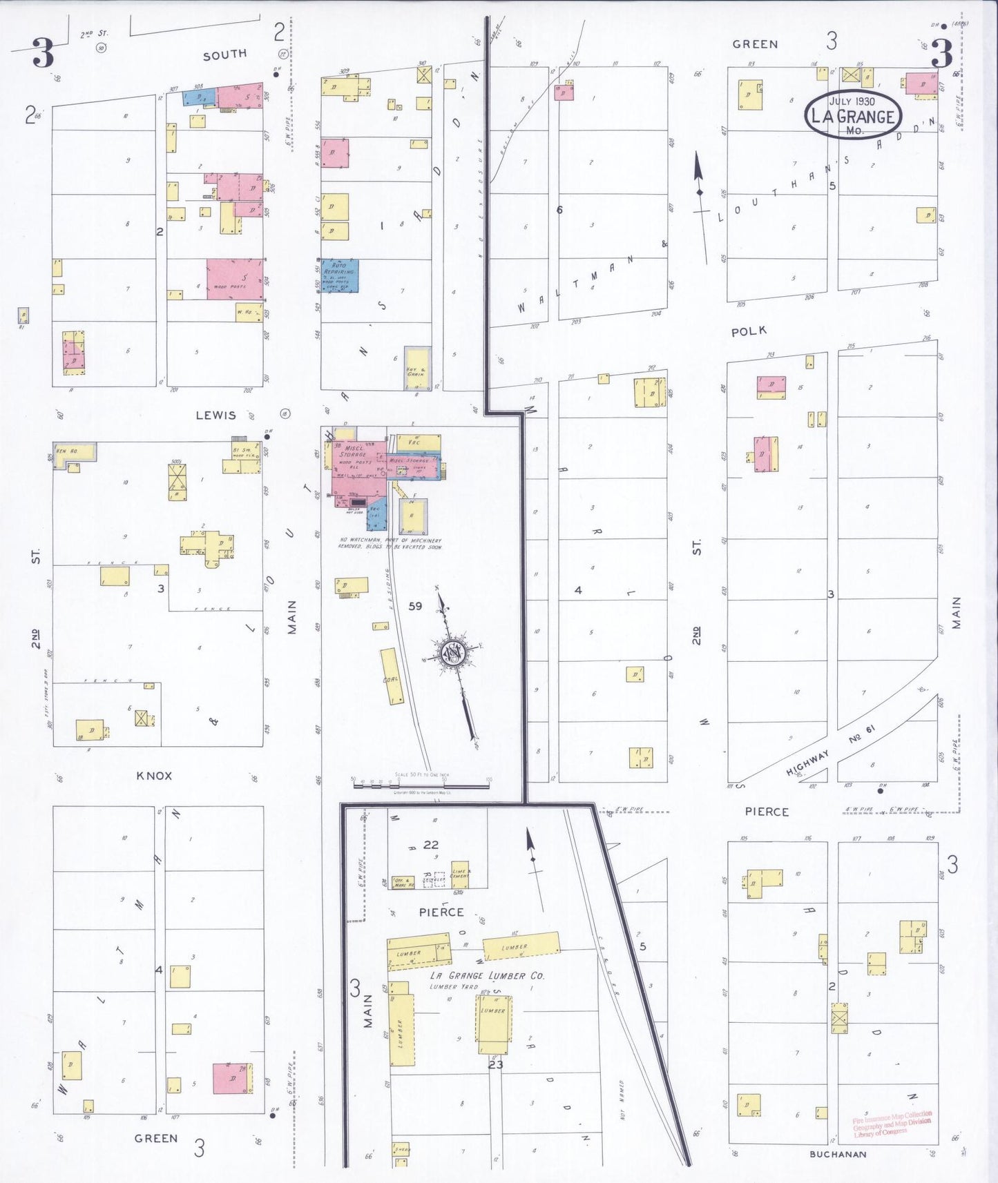 Sanborn Fire Insurance Map from La Grange, Lewis County, Missouri (1930), Sheet #0003 - Complete Map Set gallery image, historic Sanborn map, vintage wall art, Missouri Missouri
